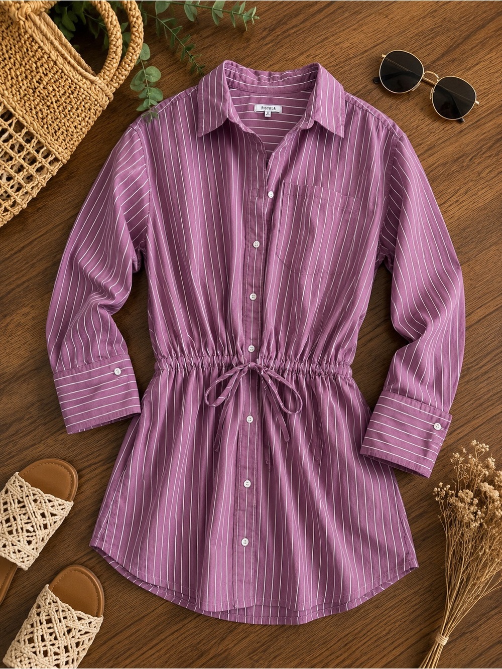 pistola Purple Striped Shirt Dress